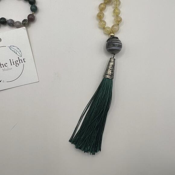Gold Rutilated Quartz Mala Bead Healing Energy Necklace With Tassel - Picture 5 of 7